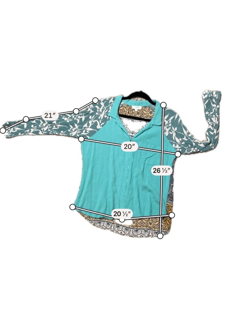 Umgee Turquoise Linen Blend Button Down Tunic Floral Paisley Lagenlook Large - Picture 4 of 8